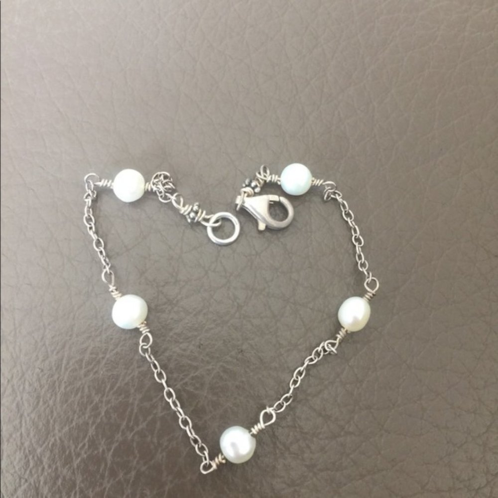 Sterling Silver Genuine Pearl Bracelet